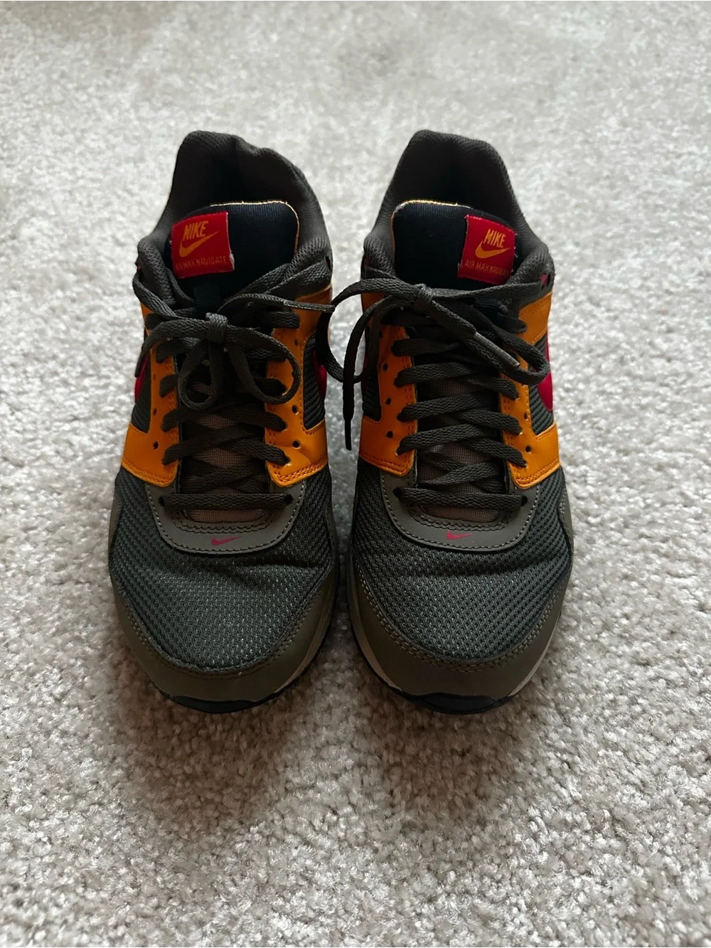 Nike Kids Sneakers in Olive Green with Orange and Pink Accents